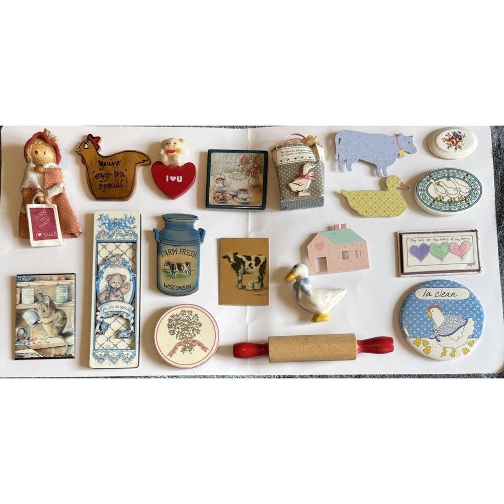 19 Vintage Country Farm Kitchen Fridge Magnets Cottage Goose Chicken Retro